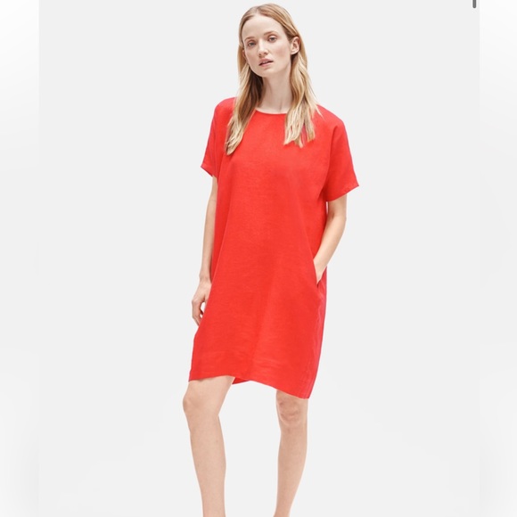 Eileen Fisher Organic Handkerchief Linen Boxy Dress in Petite Small - Picture 2 of 11